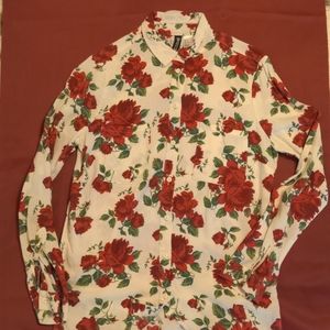 H&M * Size 4 * Roses Button-Up Blouse